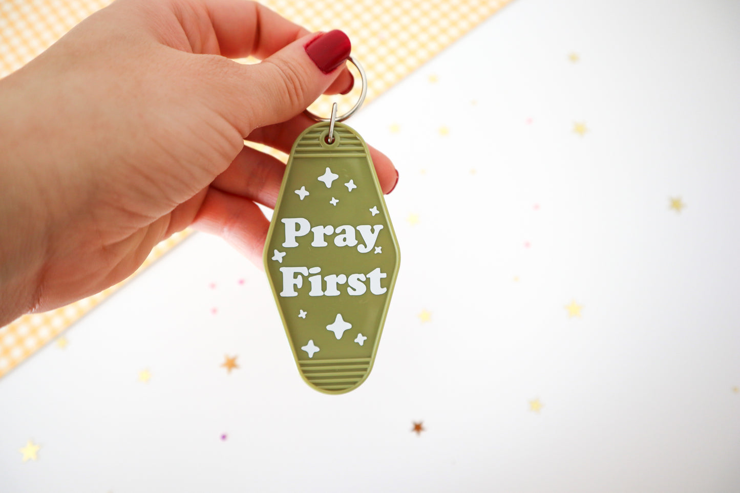 Pray First Hotel Keychain