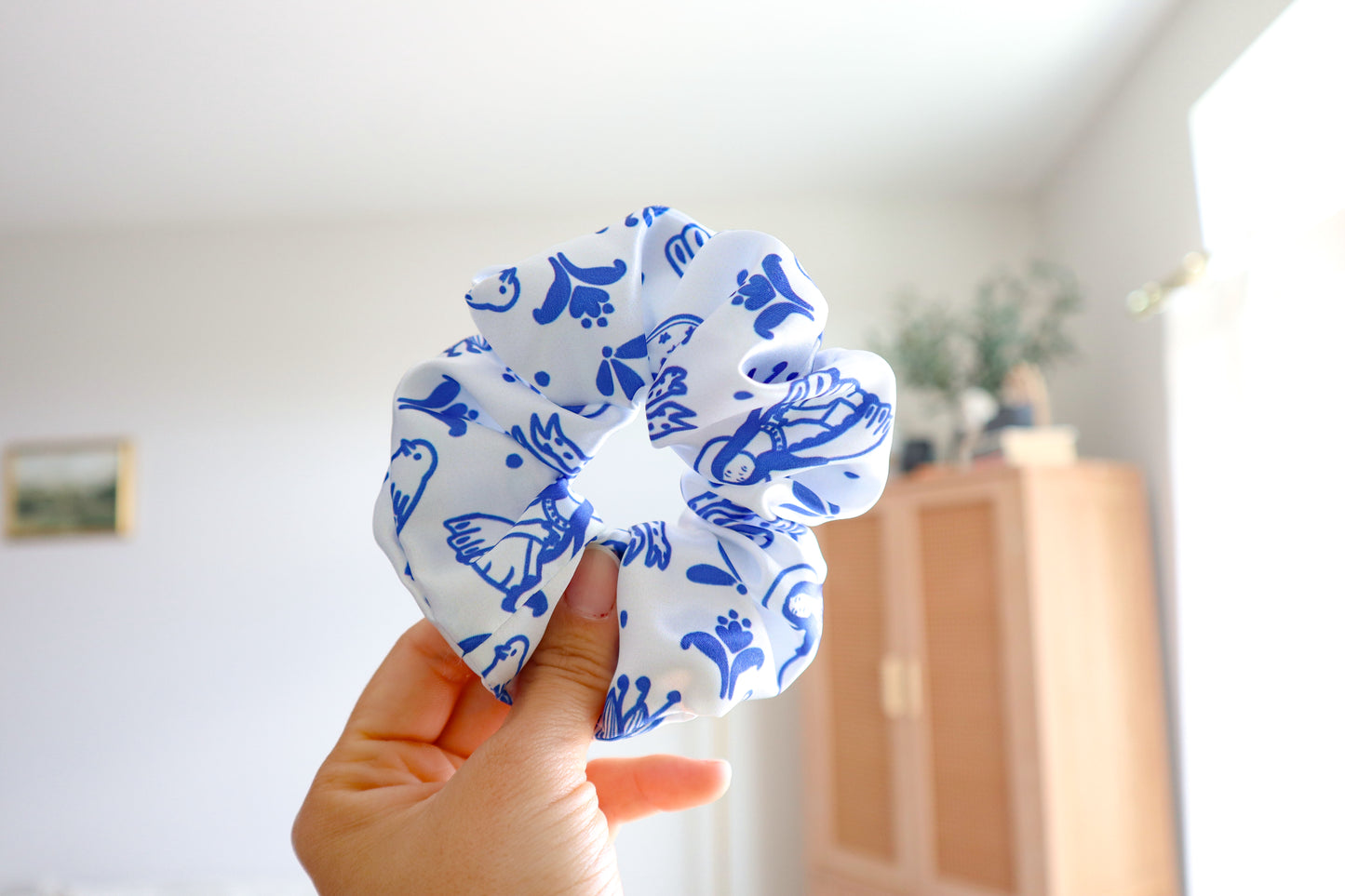 Blue Marian Medium Satin Scrunchie