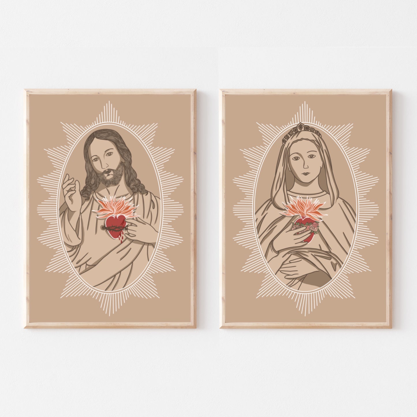 Sacred and Immaculate Hearts Set of 2 Prints