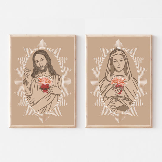 Sacred and Immaculate Hearts Set of 2 Prints