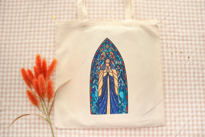 Our Lady Stained Glass Canvas Tote Bag