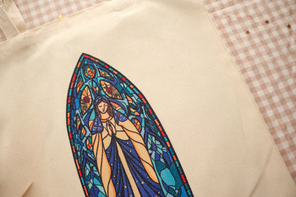 Our Lady Stained Glass Canvas Tote Bag