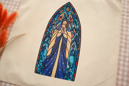 Our Lady Stained Glass Canvas Tote Bag