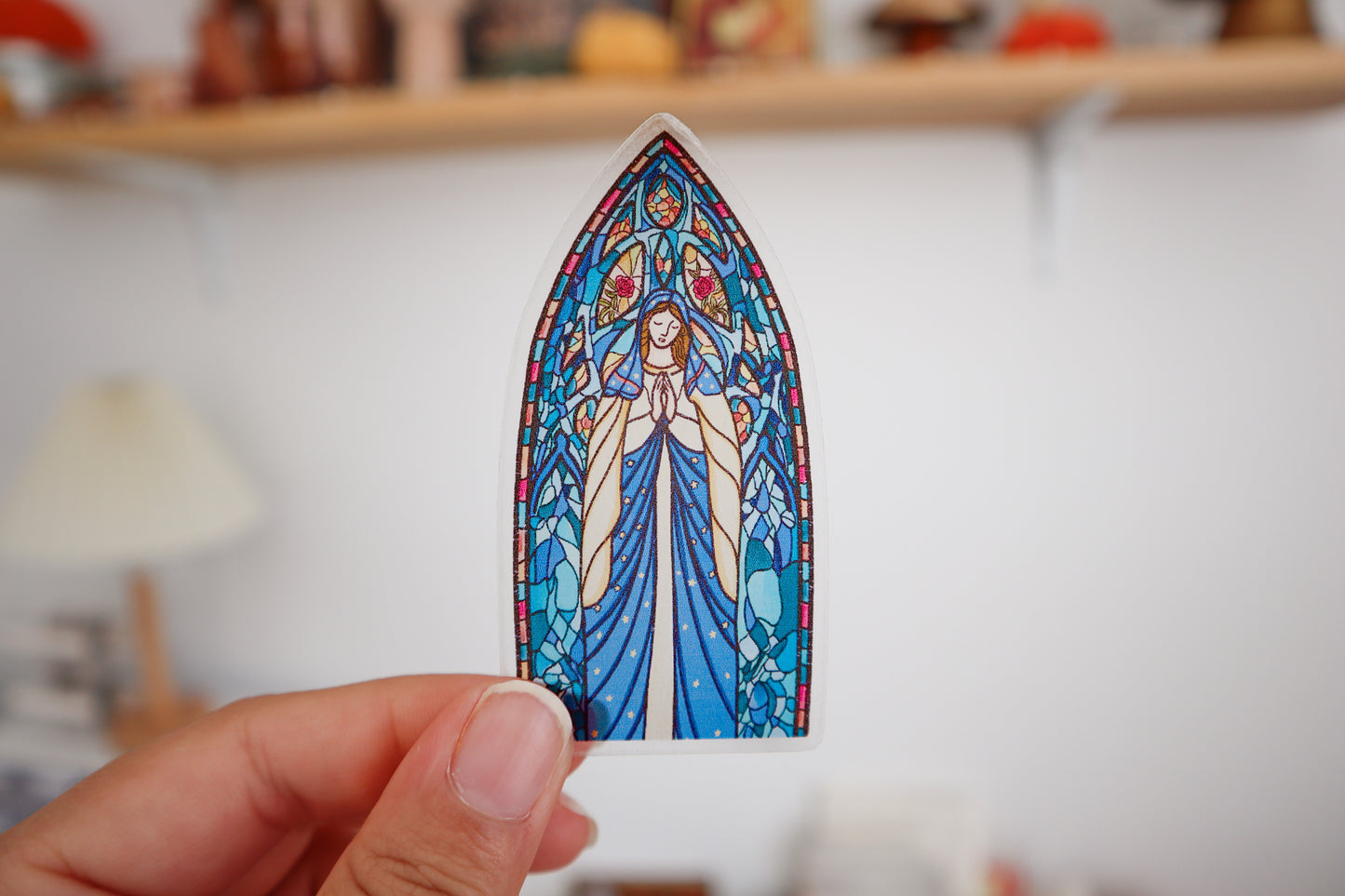 Our Lady Stained Glass Clear Vinyl Sticker