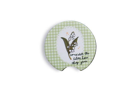 Consider The Lilies Car Coasters Set of 2
