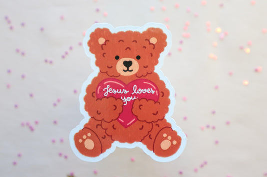 Jesus Loves You Teddy Bear Sticker