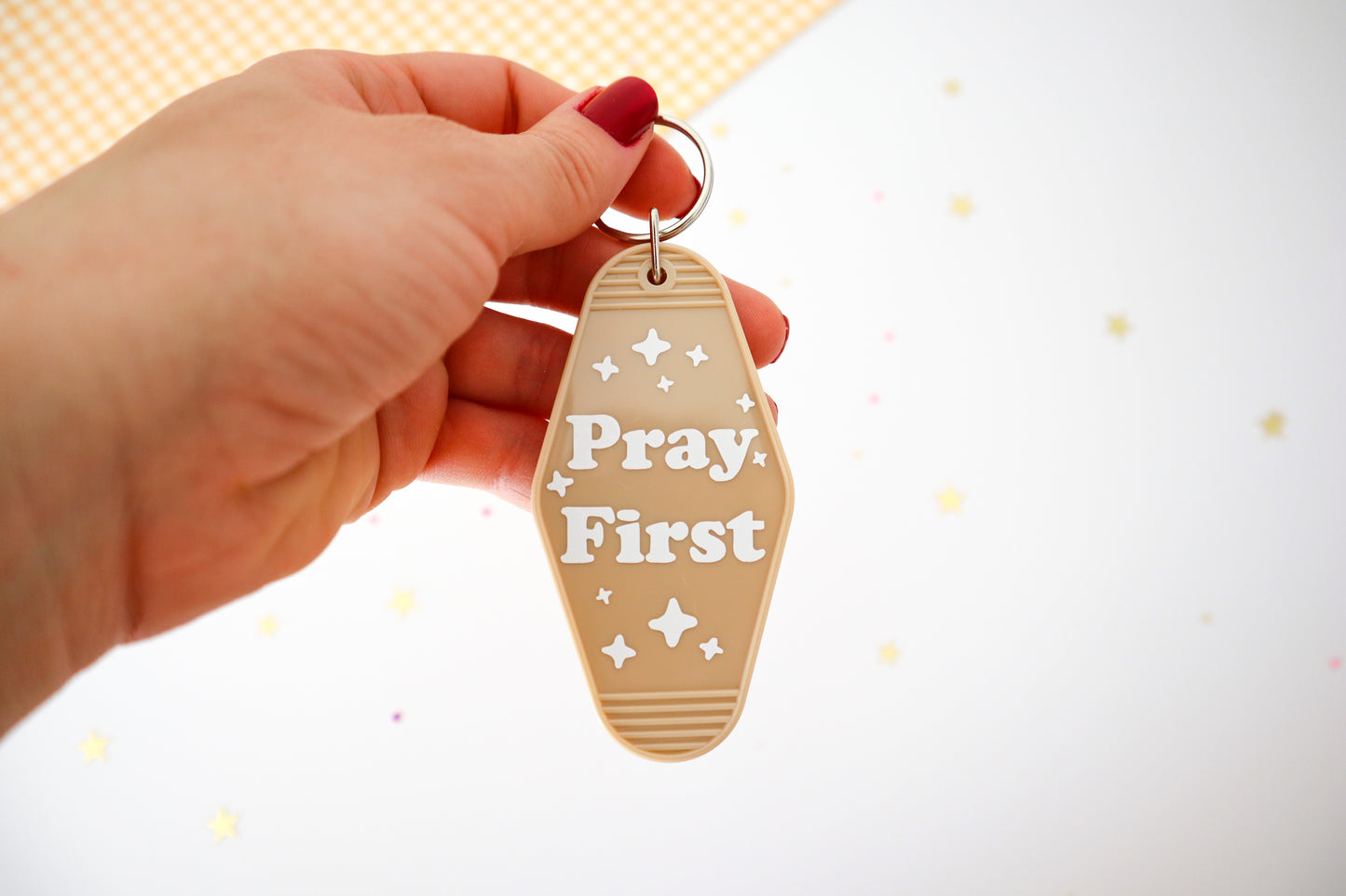 Pray First Hotel Keychain