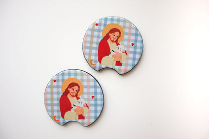 Jesus The Good Shepherd Car Coasters Set of 2