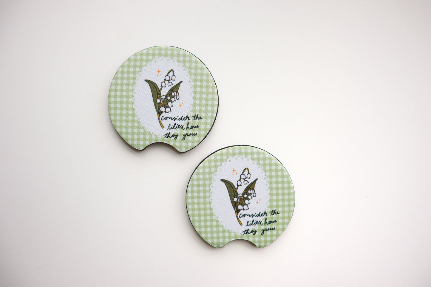 Consider The Lilies Car Coasters Set of 2