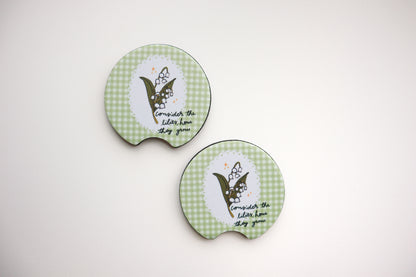 Consider The Lilies Car Coasters Set of 2
