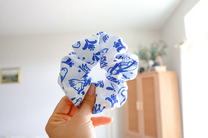 Blue Marian Medium Satin Scrunchie