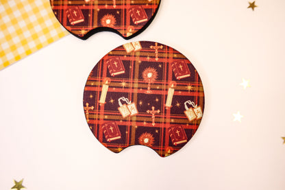 Catholic Symbols Car Coasters - Brown