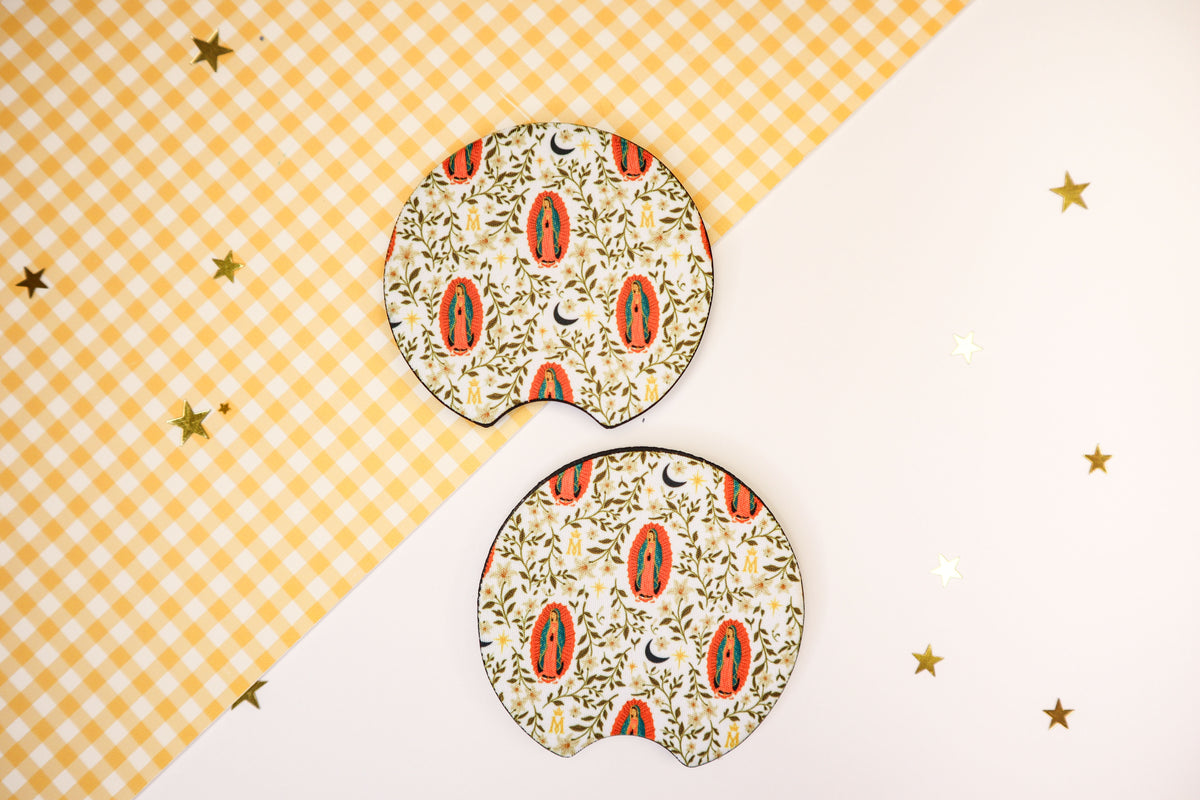White Guadalupe Car Coasters