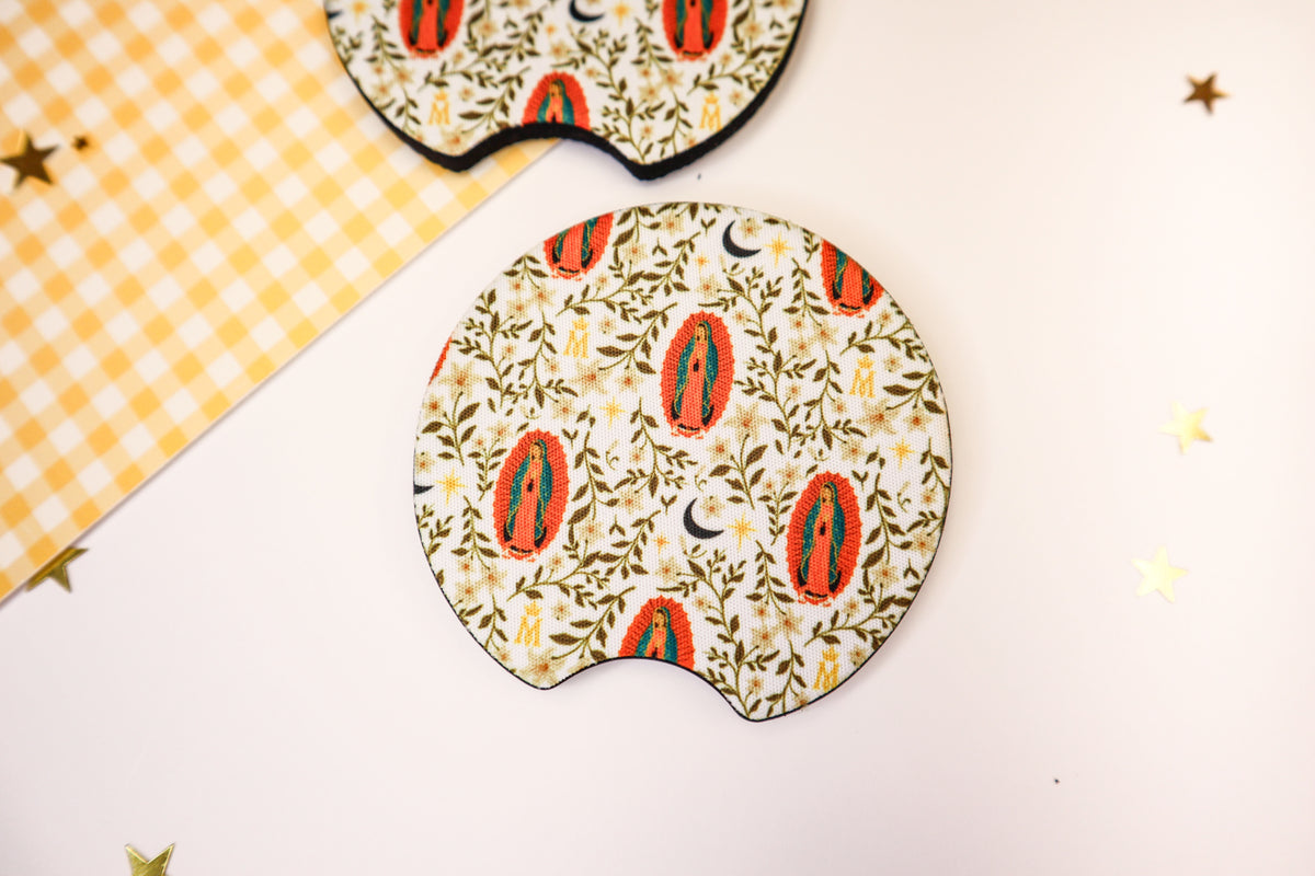 White Guadalupe Car Coasters