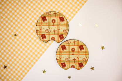 Catholic Symbols Car Coasters - Light background