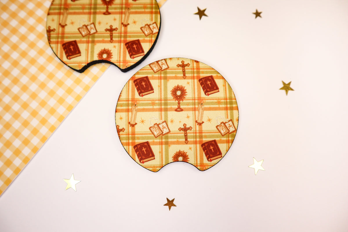 Catholic Symbols Car Coasters - Light background