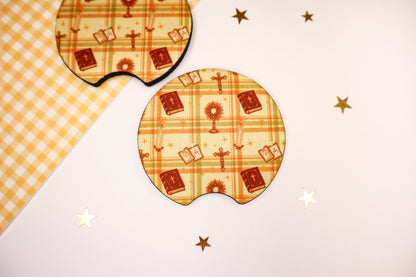 Catholic Symbols Car Coasters - Light background
