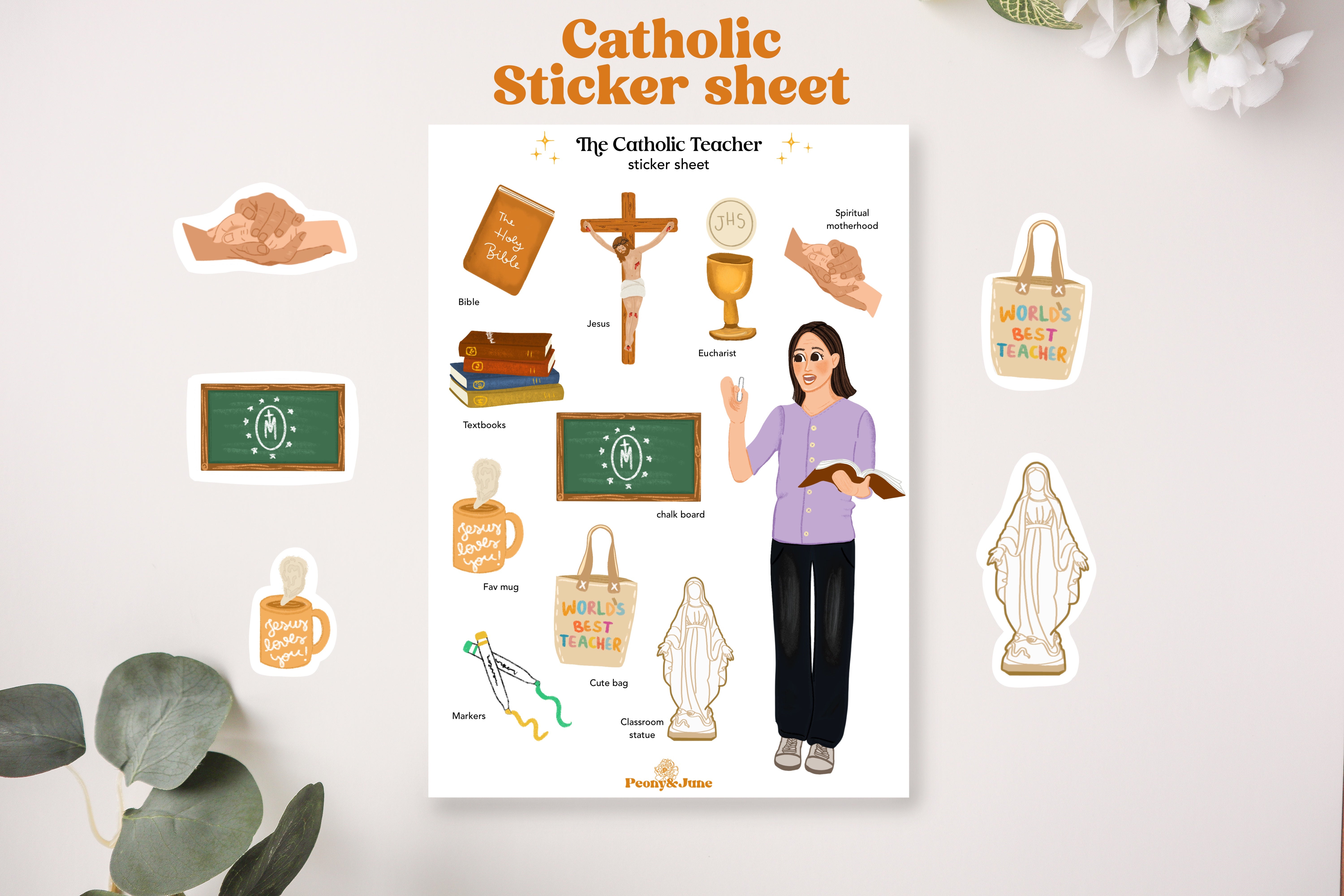 The Catholic Teacher Sticker Sheet – Peony&June Illustration