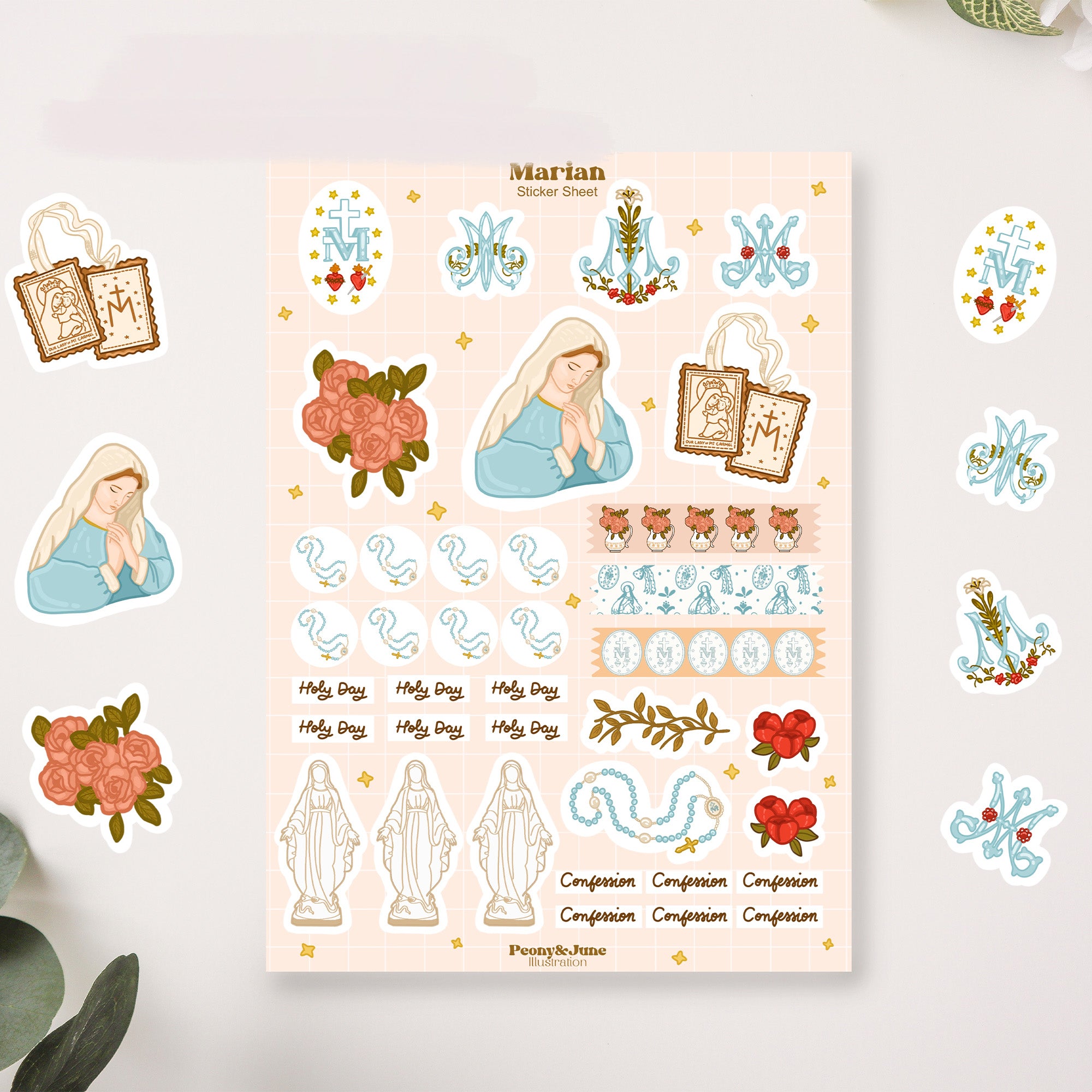 Maria Monogram Sticker Marian Sticker Sheet – Peony&June Illustration